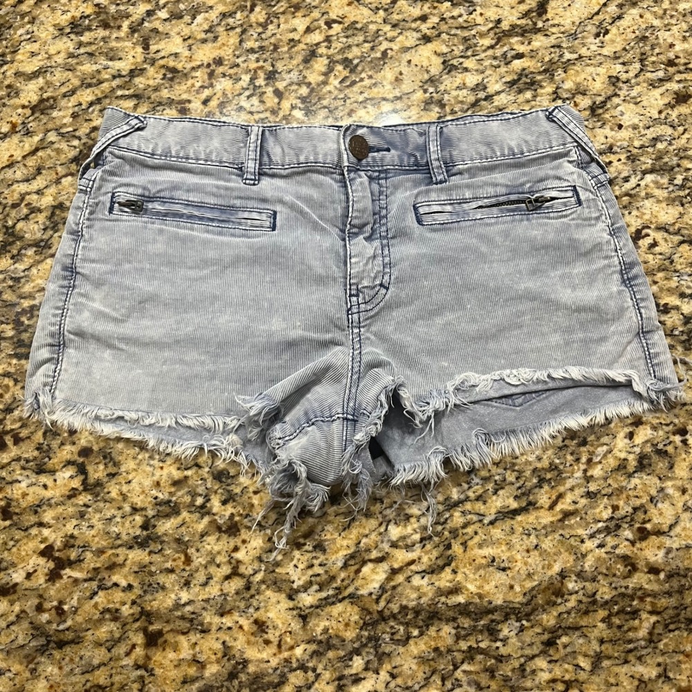 Free People Blue Corduroy Cutoff Shorts Frayed Hem Zipper Pockets Size 28